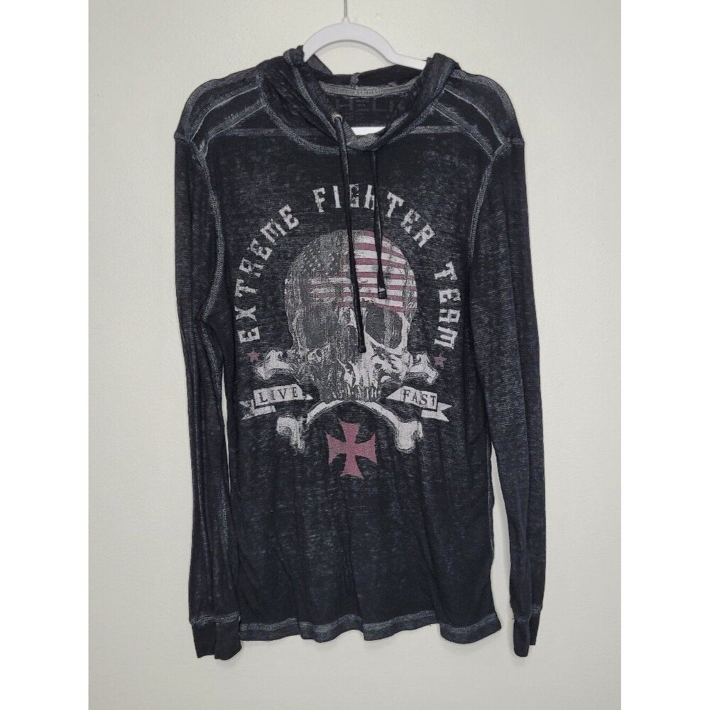 Y2k Helix black semi sheer emo scene rock cyber goth long sleeve with hood large